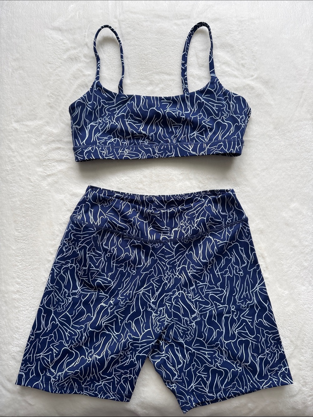 Navy Abstract Print Sports Bra & Biker Short Set - Brand Unspecified